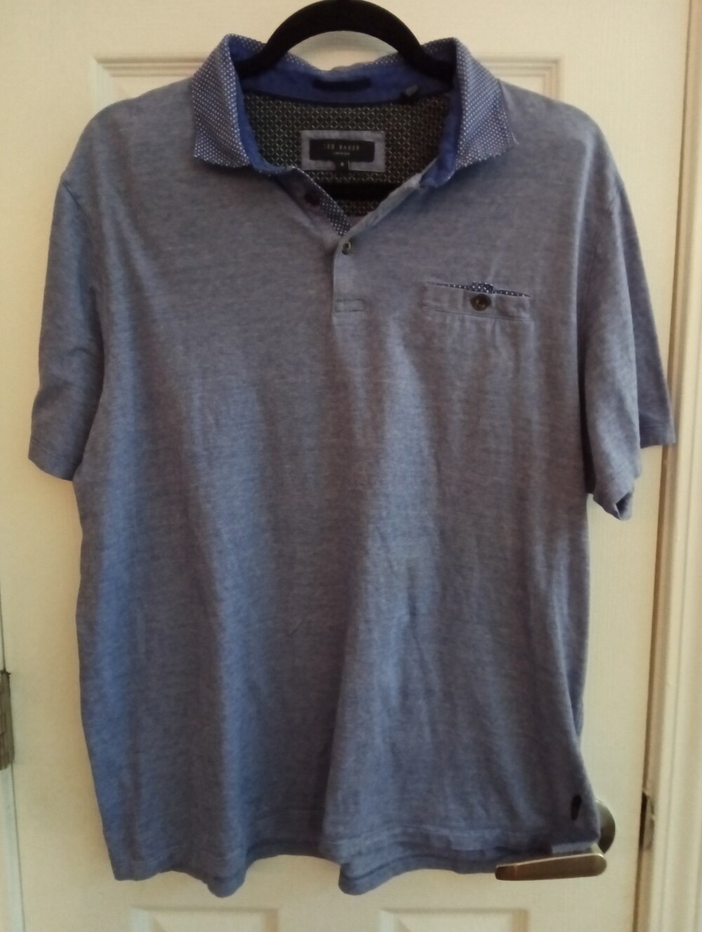 Ted Baker Men's 6 (XXL) Heathered Blue Polo with Patterned Contrast Collar